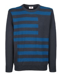 dunkelgrauer horizontal gestreifter Pullover mit einem Rundhalsausschnitt von Boston Park