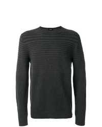 dunkelgrauer horizontal gestreifter Pullover mit einem Rundhalsausschnitt von Calvin Klein