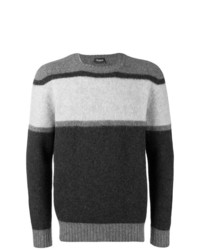 dunkelgrauer horizontal gestreifter Pullover mit einem Rundhalsausschnitt von Drumohr