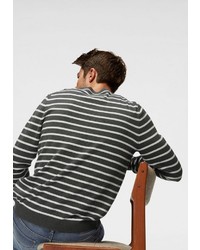 dunkelgrauer horizontal gestreifter Pullover mit einem Rundhalsausschnitt von edc by Esprit