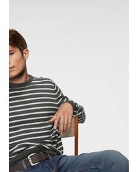 dunkelgrauer horizontal gestreifter Pullover mit einem Rundhalsausschnitt von edc by Esprit
