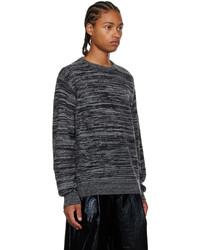 dunkelgrauer horizontal gestreifter Pullover mit einem Rundhalsausschnitt von Dries Van Noten