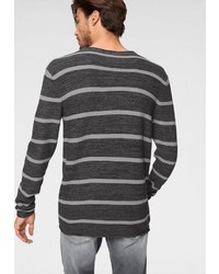 dunkelgrauer horizontal gestreifter Pullover mit einem Rundhalsausschnitt von John Devin