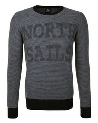 dunkelgrauer horizontal gestreifter Pullover mit einem Rundhalsausschnitt von North Sails