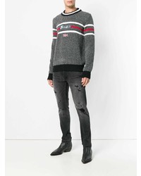 dunkelgrauer horizontal gestreifter Pullover mit einem Rundhalsausschnitt von Dolce & Gabbana