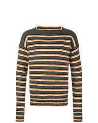 dunkelgrauer horizontal gestreifter Pullover mit einem Rundhalsausschnitt von Prada
