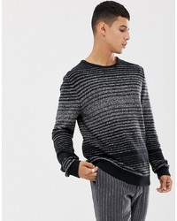 dunkelgrauer horizontal gestreifter Pullover mit einem Rundhalsausschnitt von Selected Homme