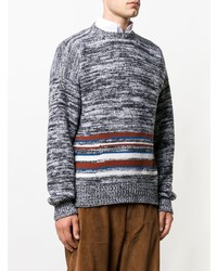 dunkelgrauer horizontal gestreifter Pullover mit einem Rundhalsausschnitt von E. Tautz