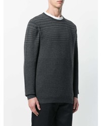 dunkelgrauer horizontal gestreifter Pullover mit einem Rundhalsausschnitt von Calvin Klein