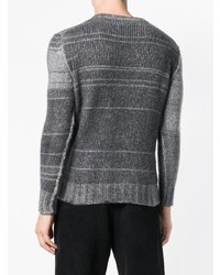 dunkelgrauer horizontal gestreifter Pullover mit einem Rundhalsausschnitt von Avant Toi