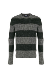 dunkelgrauer horizontal gestreifter Pullover mit einem Rundhalsausschnitt von Woolrich