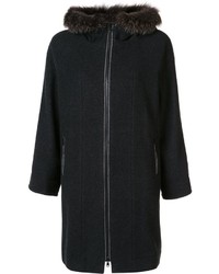 dunkelgrauer Mantel mit einem Pelzkragen von Brunello Cucinelli