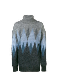 dunkelgrauer Oversize Pullover mit Argyle-Muster