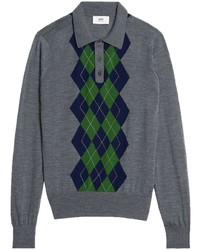 dunkelgrauer Polo Pullover mit Argyle-Muster