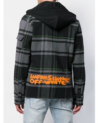 dunkelgrauer Pullover mit einem Kapuze mit Schottenmuster von Off-White