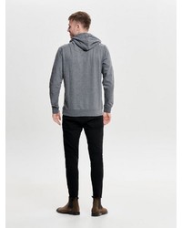 dunkelgrauer Pullover mit einem Kapuze von ONLY & SONS