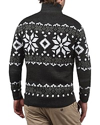 dunkelgrauer Pullover mit einem Reißverschluss am Kragen mit Norwegermuster von Solid