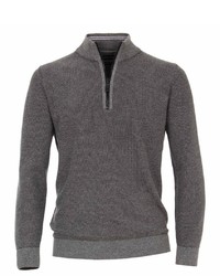 dunkelgrauer Pullover mit einem Reißverschluss am Kragen von Casamoda