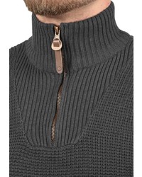 dunkelgrauer Pullover mit einem Reißverschluss am Kragen von Solid