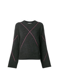 dunkelgrauer Pullover mit einem Rundhalsausschnitt mit Argyle-Muster