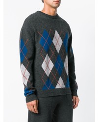 dunkelgrauer Pullover mit einem Rundhalsausschnitt mit Argyle-Muster von Pringle Of Scotland