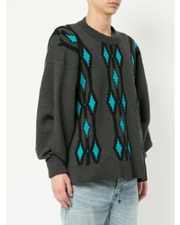 dunkelgrauer Pullover mit einem Rundhalsausschnitt mit Argyle-Muster von Hed Mayner