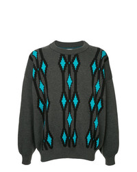 dunkelgrauer Pullover mit einem Rundhalsausschnitt mit Argyle-Muster von Hed Mayner