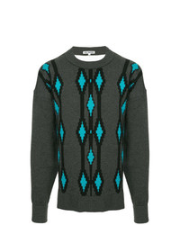 dunkelgrauer Pullover mit einem Rundhalsausschnitt mit Argyle-Muster von Hed Mayner