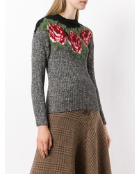 dunkelgrauer Pullover mit einem Rundhalsausschnitt mit Blumenmuster von Philosophy di Lorenzo Serafini