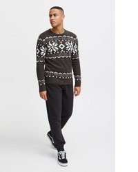 dunkelgrauer Pullover mit einem Rundhalsausschnitt mit Norwegermuster von Solid
