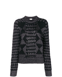 dunkelgrauer Pullover mit einem Rundhalsausschnitt mit geometrischem Muster