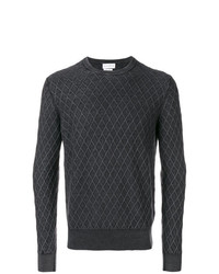 dunkelgrauer Pullover mit einem Rundhalsausschnitt mit geometrischem Muster von Ballantyne