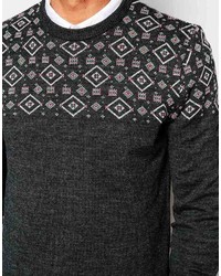 dunkelgrauer Pullover mit einem Rundhalsausschnitt mit geometrischem Muster von Asos