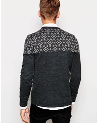 dunkelgrauer Pullover mit einem Rundhalsausschnitt mit geometrischem Muster von Asos