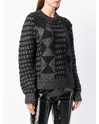 dunkelgrauer Pullover mit einem Rundhalsausschnitt mit geometrischem Muster von Saint Laurent