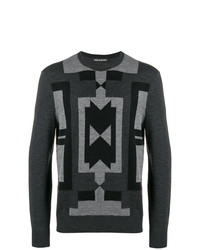 dunkelgrauer Pullover mit einem Rundhalsausschnitt mit geometrischem Muster von Neil Barrett