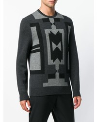 dunkelgrauer Pullover mit einem Rundhalsausschnitt mit geometrischem Muster von Neil Barrett