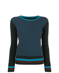 dunkelgrauer Pullover mit einem Rundhalsausschnitt mit Hahnentritt-Muster