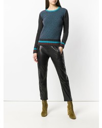 dunkelgrauer Pullover mit einem Rundhalsausschnitt mit Hahnentritt-Muster von Etro