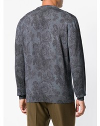 dunkelgrauer Pullover mit einem Rundhalsausschnitt mit Paisley-Muster von Etro