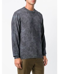 dunkelgrauer Pullover mit einem Rundhalsausschnitt mit Paisley-Muster von Etro