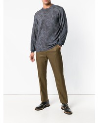 dunkelgrauer Pullover mit einem Rundhalsausschnitt mit Paisley-Muster von Etro