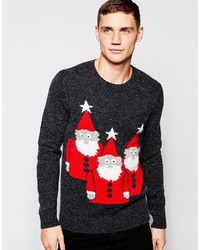 dunkelgrauer Pullover mit einem Rundhalsausschnitt mit Weihnachten Muster von Asos