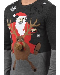 dunkelgrauer Pullover mit einem Rundhalsausschnitt mit Weihnachten Muster von BLEND