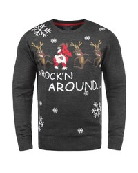dunkelgrauer Pullover mit einem Rundhalsausschnitt mit Weihnachten Muster von BLEND