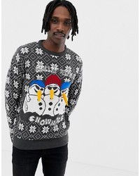 dunkelgrauer Pullover mit einem Rundhalsausschnitt mit Weihnachten Muster von Brave Soul