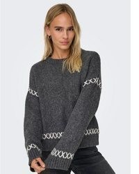dunkelgrauer Pullover mit einem Rundhalsausschnitt von Only