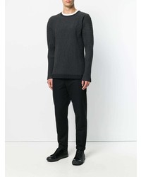 dunkelgrauer Pullover mit einem Rundhalsausschnitt von Homme Plissé Issey Miyake