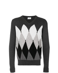 dunkelgrauer Pullover mit einem V-Ausschnitt mit Argyle-Muster von Ballantyne