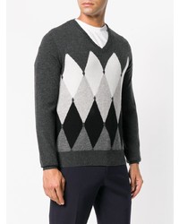 dunkelgrauer Pullover mit einem V-Ausschnitt mit Argyle-Muster von Ballantyne